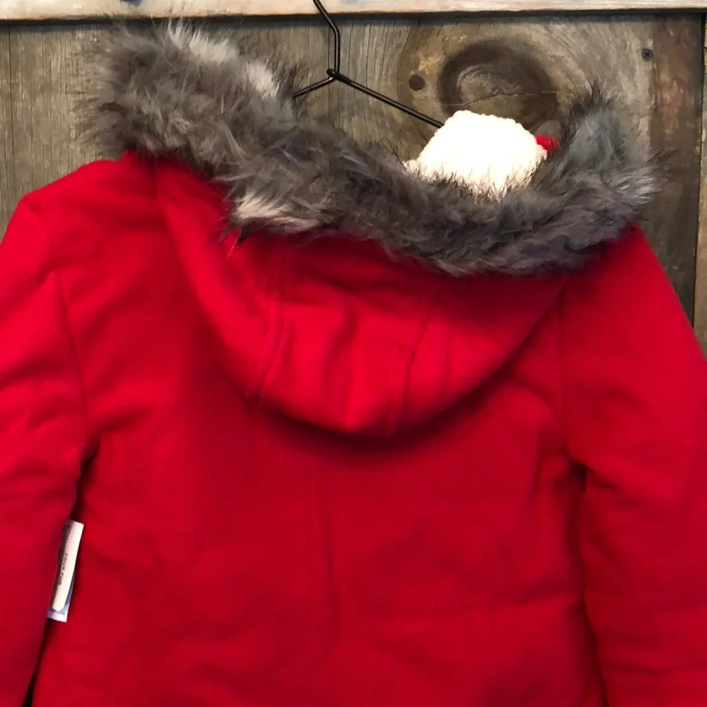 Old Navy Fleece Hooded Jacket Faux Fur Toggle in Red Size Large 10 - 12